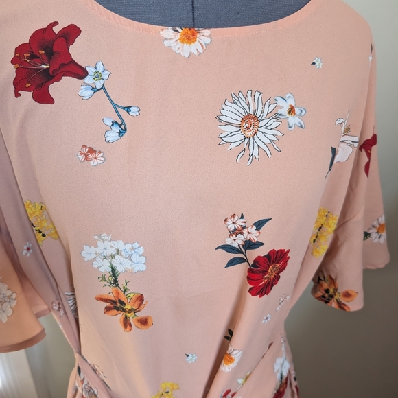 Pleione Pink Cream Tie Front Blouse - Picture 3 of 10